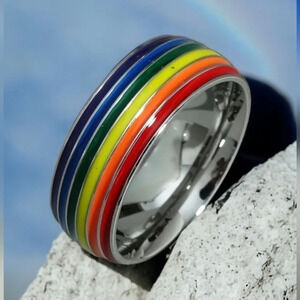 Rainbow band ring unisex, LGBTQ+, US sizes 7 8 9 10 11
